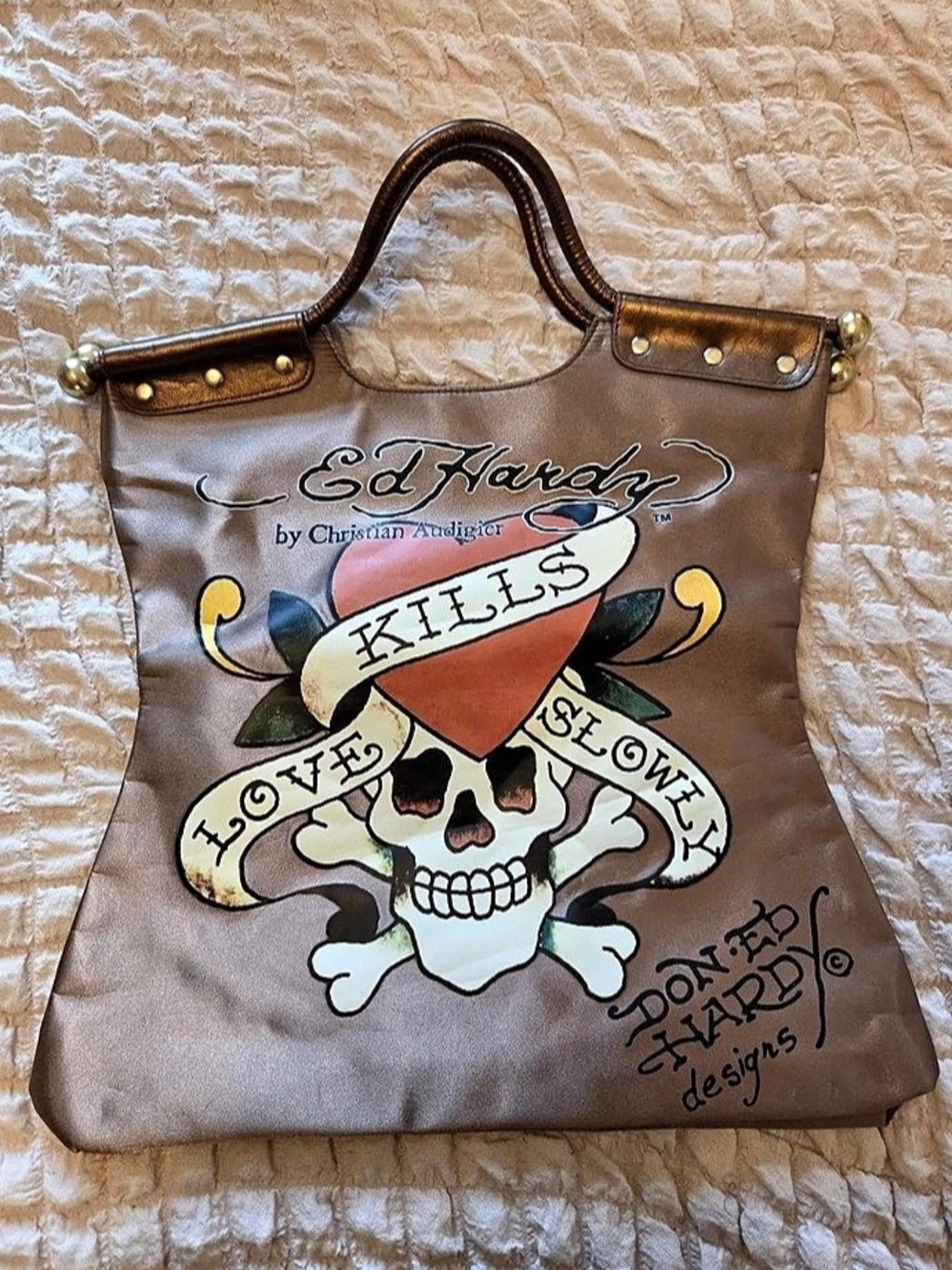 Ed Hardy Love Kills Slowly Tote Bag Brown